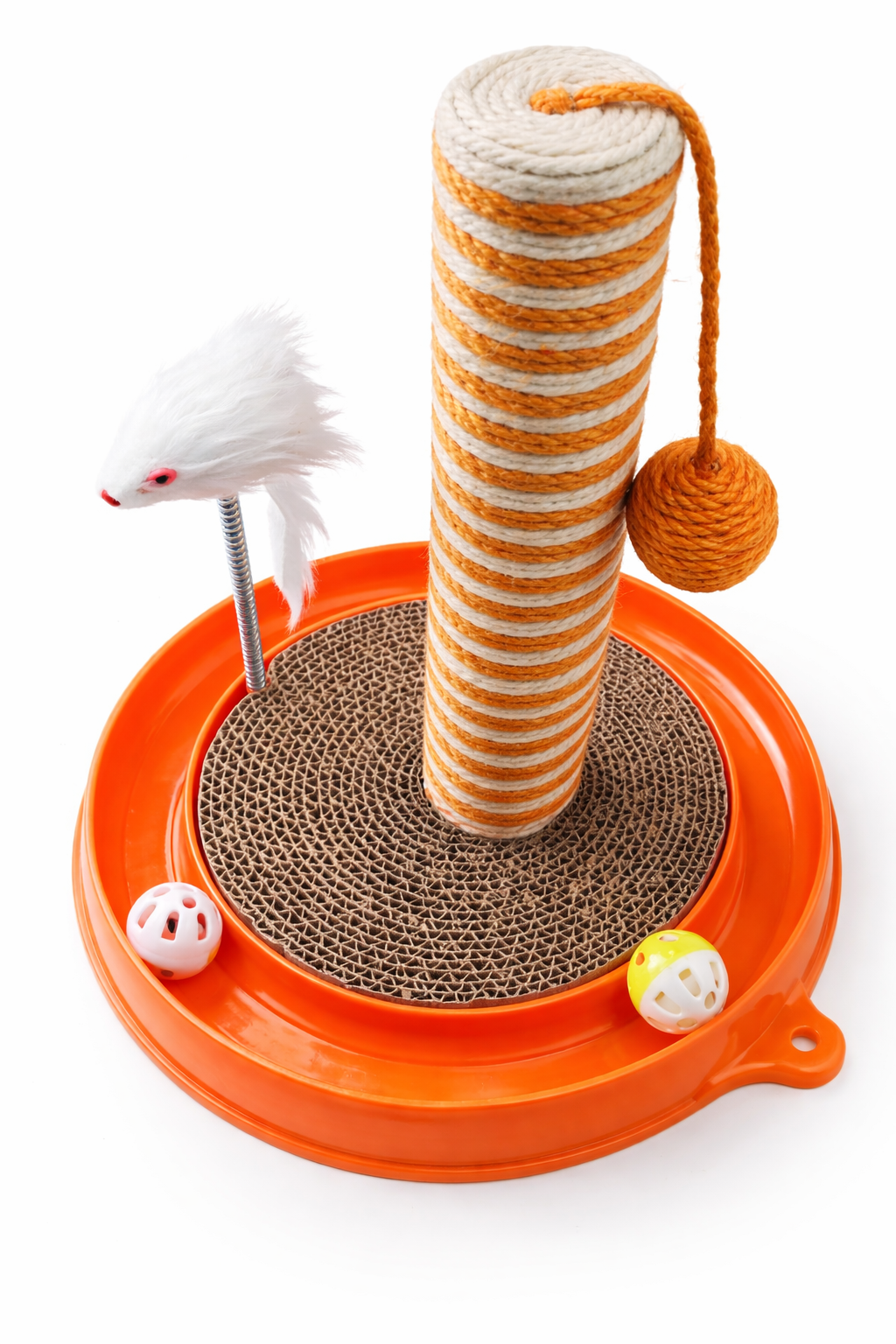 Rascador para Gato con Juguetes Interactivos – Base Circular Antideslizante